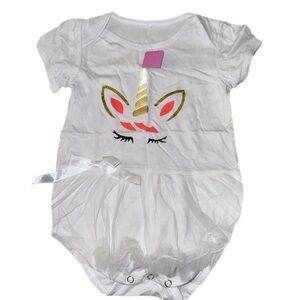 White Unicorn Baby Onesie with Gold and Pink Accents